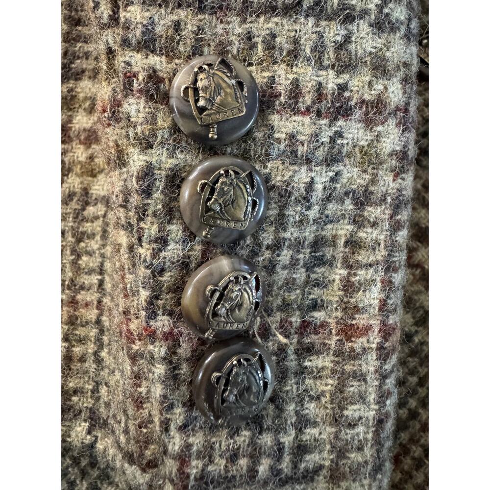 VINTAGE Lauren Ralph Lauren Wool Equestrian Plaid Horse Buttons Jacket SZ 16 - Picture 4 of 7
